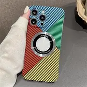 for iPhone 15 14 13 12 11 Pro Plus Max Frameless Carbon Fiber Texture Magnetic Case Splicing Color Hole Hard Cover,6,for iPhone 15 ProMax