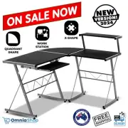 L-Shaped Computer Desk Home Office Corner Desktop PC Writing Table Keyboard Tray