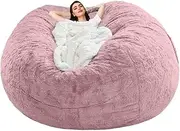 LASOUK Giant Fur Bean Bag Chair Cover (No Filler) for Adults/Teens, Big Round Soft Fluffy Faux Fur Bean Bag Lazy - Machine Washable, Big Size Beanbag Cover,Pink,6FT