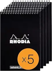 RHODIA 165039C - Spiral Notebook (Full Bound) Black - A5 - Dot Dotted - 80 Detachable Sheets - 80G Clairefontaine Paper - Coated Card Cover - Pack of 5 pads