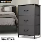 Bedroom 3-Tier Nightstand Fabric Organizer Bin Storage Bedside Table End Table