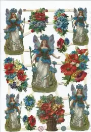 German Embossed SILVER GLITTER Scrap Die Cut - Precious Blue Angels EF7402G