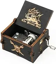 Pirates of The Caribbean Music Box Hand Crank Carved Wooden Musical Box,Musical Gift,Play Davy Jones Theme,Black