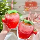 Coffee Drinking Water Bottle Cartoon Drinkware Strawberry Straw Cup With Lid