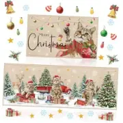 Set of 2 Kitchen Mats Christmas Kitchen Mats Cat Christmas Cat Light Yellow