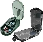 Travel Pill Organizer With Pill Cutter, 8 Compartment Pill Box, Cuts Small or Large Pills, Portable Pill Organizer for Purse Pocket (Green)