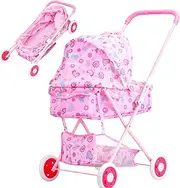 Doll Stroller - Kids Baby Doll Stroller | Play Carriage Baby Dolls High Chair | Babies Dolls Accessories | High-Strength Frame Nursery Toy Stroller Realistic Pretend Play for Birthday Easter