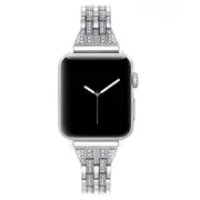Compatible For Apple Watch Iwatch4 Stainless Steel Metal Five Beads Two Rows Of Diamond Strap,Replacement Strap-38mm-SILVER