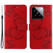 Butterfly Imprint Stand Phone Cover For Xiaomi 14, Wallet Design Case