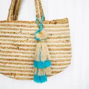 Large Tassels For Totes, Bags Tie-On by Chloe & Lex Natural / Turquoise NIB