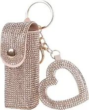 [POTUS] Lipstick Keychain Holder with Mirror Chapstick Holder Keychain Lipstick Organizer Keychain Leather Diamond Lip Gloss Bag Portable Lipstick Case Lip Balms Holder