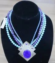Vintage Tulla Booth Sterling Silver Turquoise Amethyst Howlite Beaded Necklace