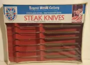 VINTAGE REGENT SHEFFIELD CUTLERY STEAK KNIVES SET/6 BRITISH BLADES UNUSED BOXED