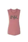 NEW InkAddict WOMENS INK III GLITTER MUSCLE Tank Top MAUVE / MULTI SMALL-2XLARGE