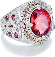 [PYTALI] Round Garnet Gemstone Ring for Men Sterling Silver Oxidized Men's Ring Vintage Retro Jewelry