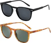 [ZENOTTIC] Polarized Sunglasses for Women Men: Retro Shades Round Square Frame UV Protection 2 Pack