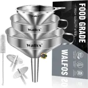 Stainless Steel Funnel, Walfos 3 Different Sizes of Kitchen funnels with 2 Remov