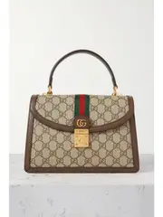 [Gucci] Gucci - Ophidia Textured Leather-trimmed Printed Coated-canvas Tote - Brown - One size One size Brown