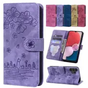 For Samsung S25 S24 Ultra S23 FE S22 S21 Plus Leather Wallet Case Cat Cover