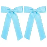 In Hair Ribbon Hair Bows for Women Girls,Solid Satin Ruffle 5.5 Light Blue