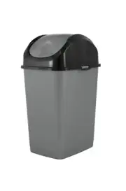 Small 2.5 Gallon Plastic Trash Can with Swing Top Lid Compact Slim Waste Bin ...