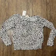Pink Republic Womens XL Cheetah Print Ruched Hem Keyhole Front Tie Blouse
