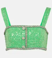 [Self-Portrait] Self-Portrait Embellished sequined bouclé crop top AU 4 green