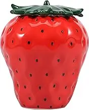 Strawberry Shaped Jar with Lid, Cute Strawberry Ceramic Jar, Creative Strawberry Shaped Canister, Unique Strawberry Candy Jar, Multifunctional Strawberry Cookie Jar for Tea Coffee Candy Cookie (Red)