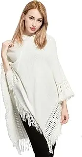 [Generic] Hooded Cloak Tassel Poncho for Women Knit Cape Sweater Coats Shawls Wraps Soft Cashmere Warm Stole Blanket for Fall Winter