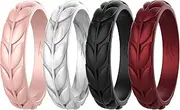 [Zollen] 8 Packs Olive Leaves Silicone Wedding Rings for Women, Rubber Wedding Bands Stackable Ring