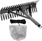 Pond Rake,Weed Removal Tool，Steel Blades 16-32 inch Aquatic Weed Rake, Double Sided Lake Weed Cutter, Clean Aquatic Weeds Muck Silt Lake Rakes, Lake Weed Rake with 66ft Rope (16 inch)