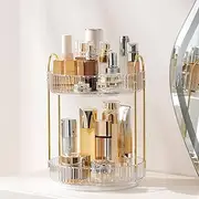 GLAMFORT Rotating Makeup Organiser, Acrylic 2 Tier Perfume Beauty Skincare Organiser, 360 Spinning Cosmetic Storage for Vanity Desk, Bedroom, Bathroom, Countertop, Clear