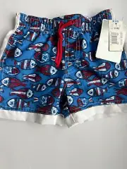 Koala Kids Vintage Babies R" Us Swim Trunks 12mo fish pattern red white blue NWT