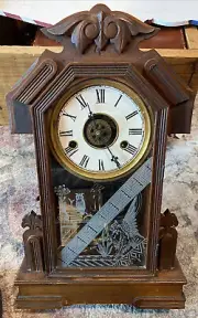 ANTIQUE MANTLE /WALL CLOCK 10 Inches Wide 16 1/2 Tall ￼ Front Back 4 Inches ￼