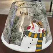 HOLIDAY “LET IT SNOW” CANDLE SHADE CLEAR CRACKLED GLASS W/SNOWMEN HOME WINTER