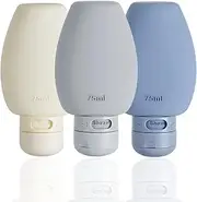 Travel Bottles Set, BRARIOS 3 Pack TSA Approved Refillable Silicone Travel Containers for Liquid Shampoo Conditioner Lotion Body Wash 2.53oz 75ml (Grey/Blue/White)