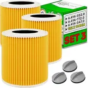 Pack of 3 Cylindrical Vacuum Cleaner Filters, Diameter 122 mm, for Wet/Dry Cleaning, Original Code 6414-5520, 6414-7720, 6414-5470, for Kärcher Industrial Vacuum Cleaners ONIX TECH
