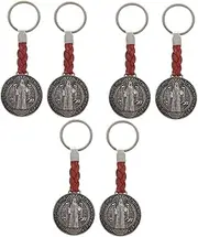 [Operitacx] Cross Keychain Cross Charm Saint Benedict Medal Key Chain Faith Key Holders Saint Benedict Medal Keychain Catholic Key Chain Medal Cross Pendant Keychain Prayer Keychain Rope