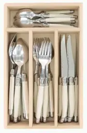 Laguiole Debutant 24 Piece Flatware Set, Steak Knives, Forks, Soup Spoons, Te...