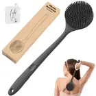 Silicone Long Back Scrubber with Adhesive Hook for Bathroom Shower Body Scrubber
