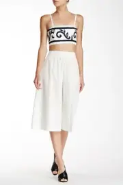 [Size 0] Alice + Olivia Back Zip Gaucho Pant (Optic White)