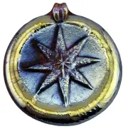 Art Glass Sun Catcher Or Ornament Blue & Gold Leaf Star On Red Glass 4” In Box