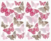 FOIL accented BUTTERFLIES wall stickers 26 big decals pinks & browns room decor