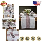 Luxurious 100% Pure Linen Burgundy & White Striped Table Runner - 14 x 108 Inch
