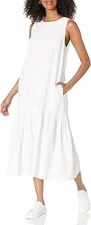 [The Drop] Women's Ilana Loose Sleeveless Wide-Hem Poplin Maxi Dress, White, L