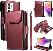 Cell Phone Flip Case Cover Compatible with Samsung Galaxy A73 5G Wallet Case with Card Holder for Women and Men, Fashion PU Leather Cover Side Buckle Hand Strap Wallet Phone Case Fit for Galaxy A73 6.