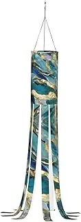 Halloween Garden Azurite Teal and Foil Gold Oil Marble Pattern Windsock Lights Halloween Lighted Windsock for Patio Yard Pathway Party Decor