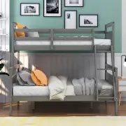 Twin over Full Bunk Bed Frame with ladder, Safety Guardrail Bed for Kids Bedroom