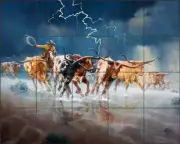 Longhorn Tile Backsplash Sorenson Art Ceramic Mural RW-JS052