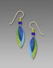 Adajio Earrings Cobalt Blue Filigree Leaf over Blue and Green Leaf Handmade USA